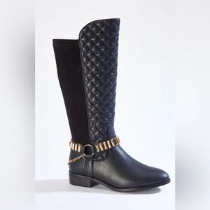 Cato | Quilted Stud Chain Riding Boots New Black Size 7